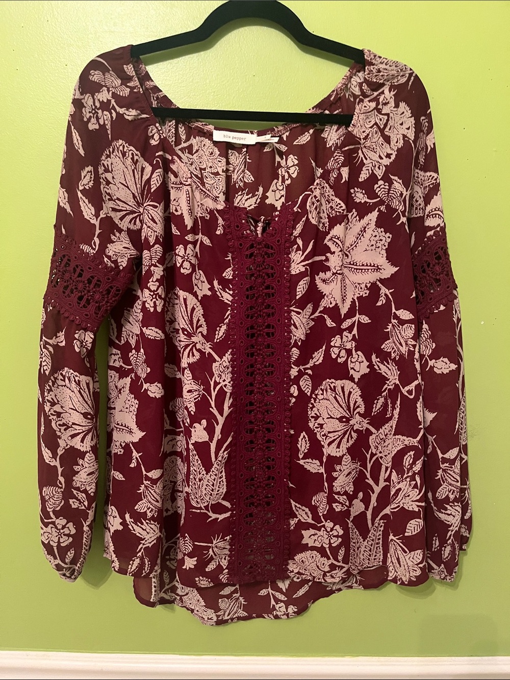 bohemian-style long-sleeve floral blouse Blu Pepper